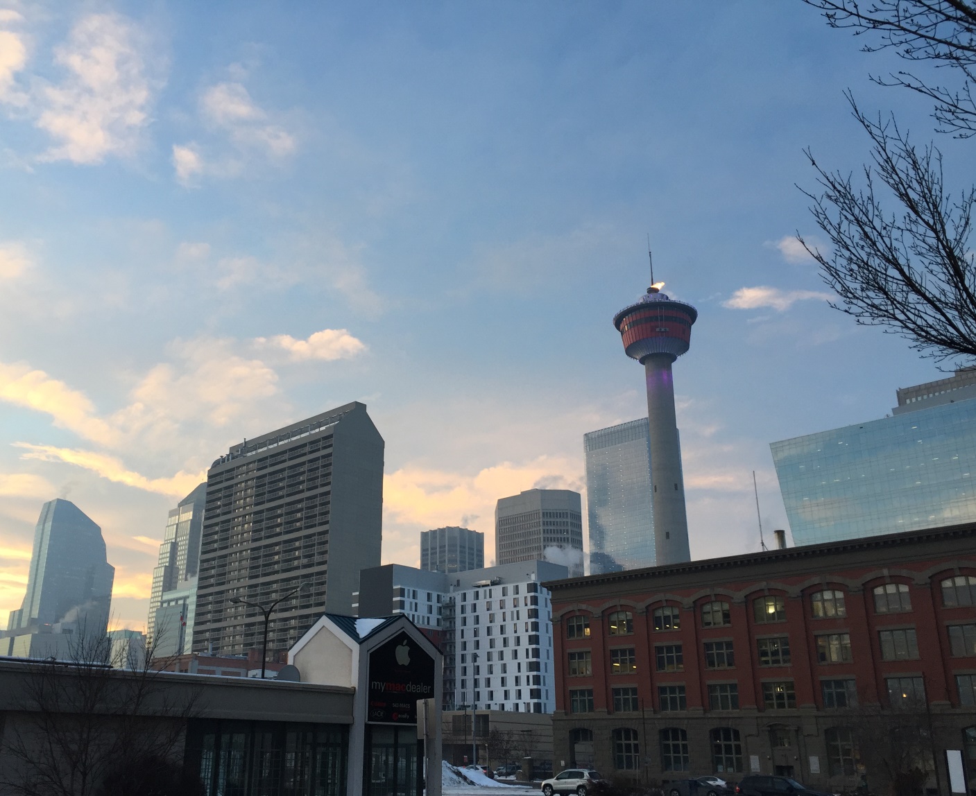 Телебашня Калгари - средство пропаганды. Калгари - самое высокое здание города, чадащая бензоколонка (Calgary walk - original view on the tower, environment poluting petrostate)