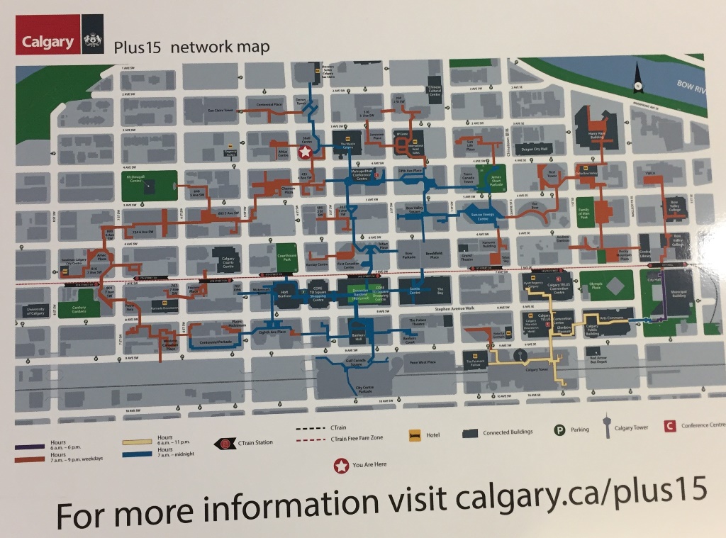 Калгари - карта надземных переходов для потребителей (Calgary walk - plus 15 downtown core consumers).
