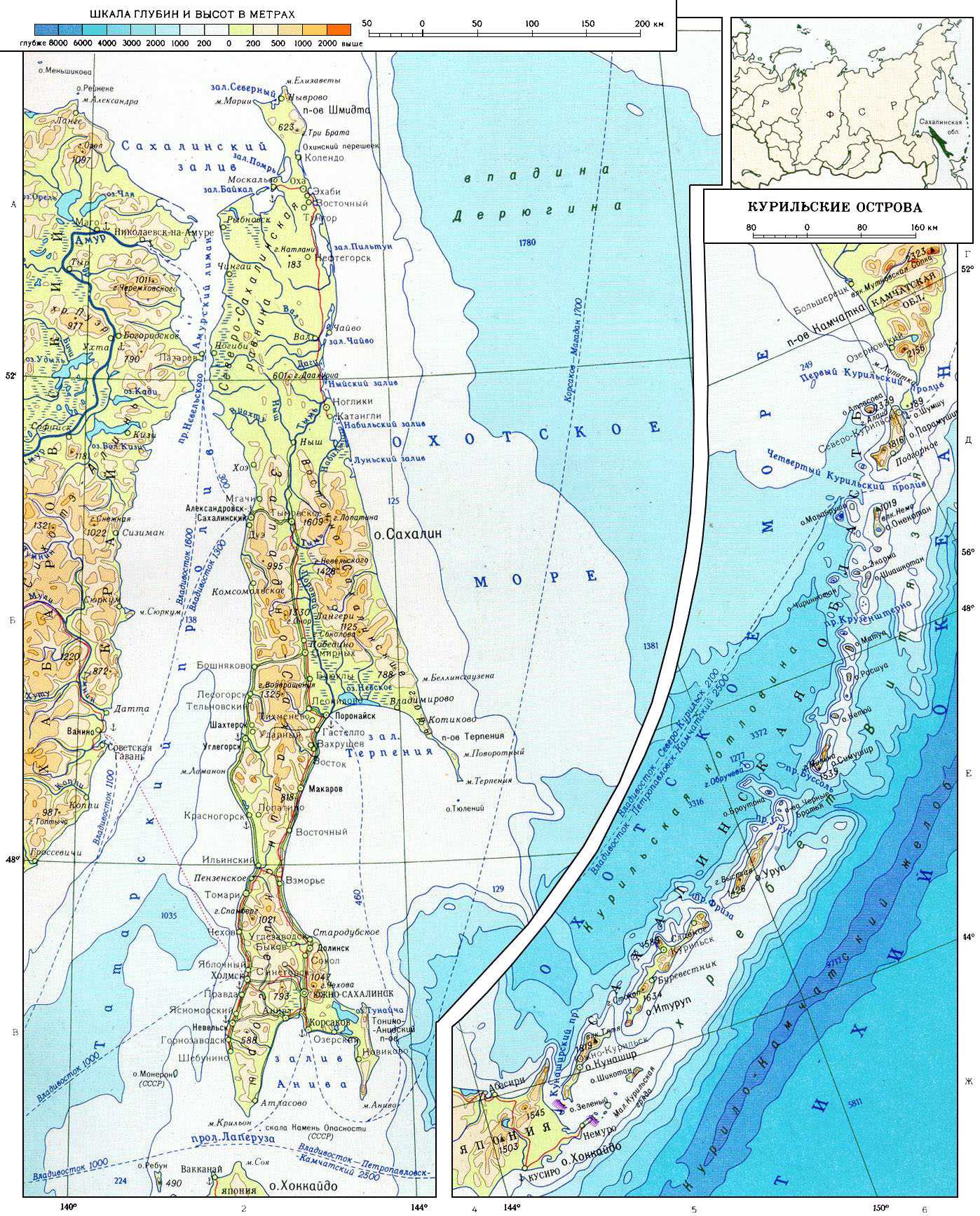 Курильские острова карта физическая