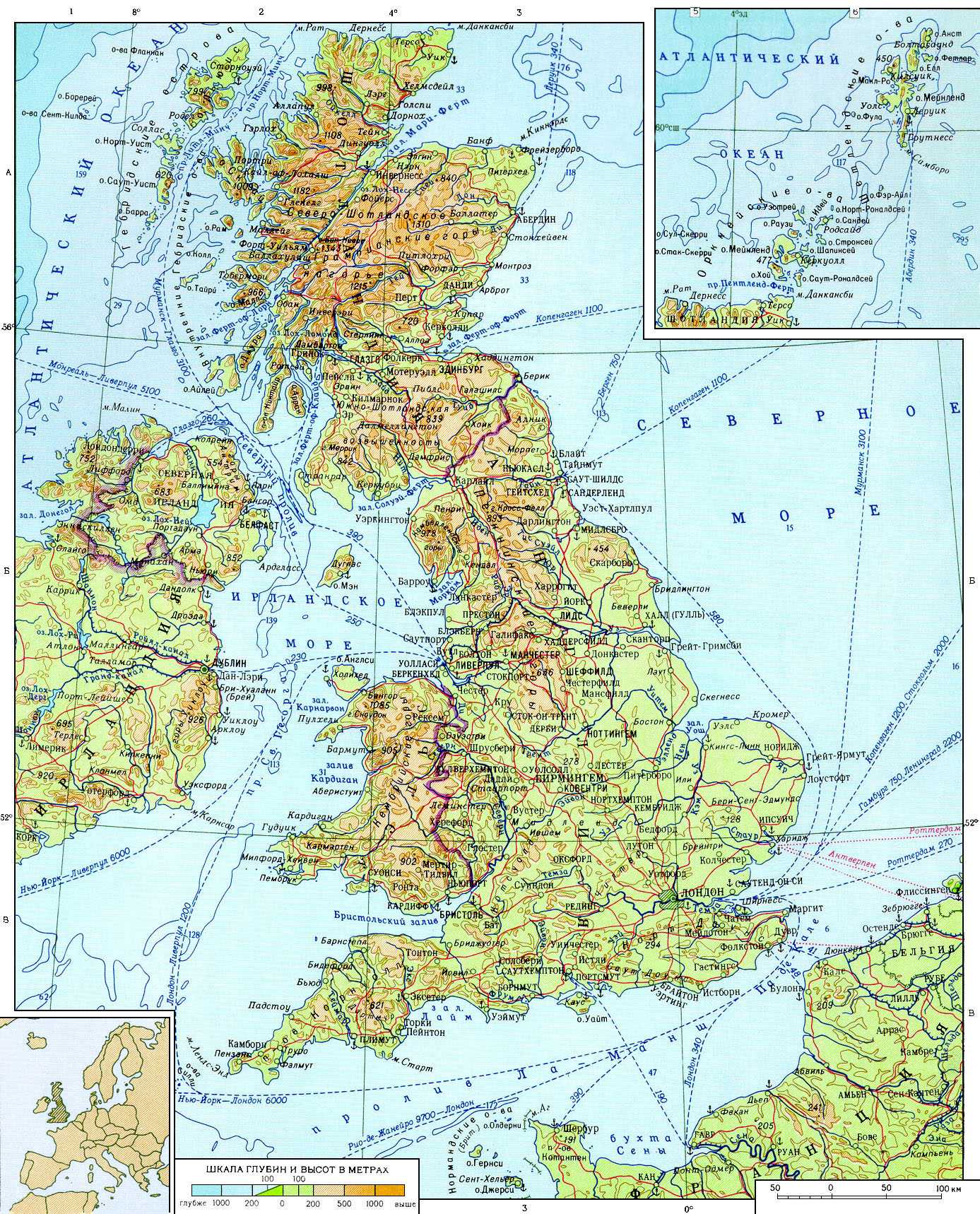 Подробная карта Великобритании (Англия, Шотландия, Уэльс и Северная Ирландия) на русском языке и в разрешении 1387 на 1718 пикселей. 