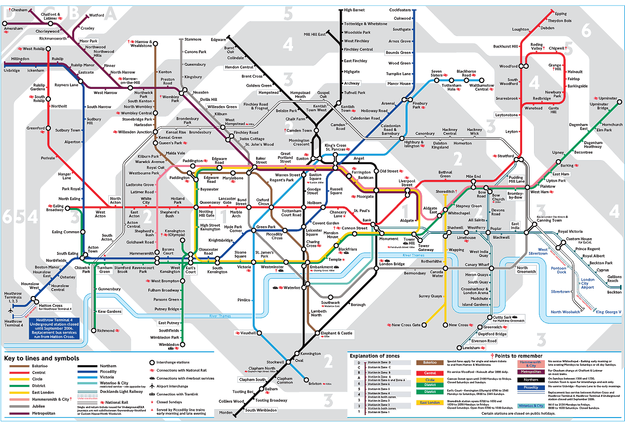 Карта метро г. Лондона, Великобритания.