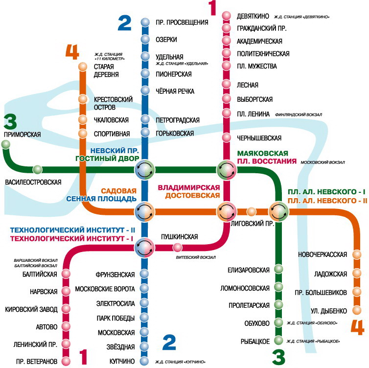 Карта метро г. Санкт-Петербург, Россия. (754 пикселя на 752)